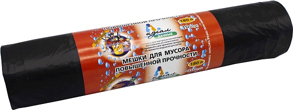 Мешки мусорные ПВД 180л 88x110см (55) В рулонах (Дачные, по 10 шт) Идеал (х1/15) [упаковка]